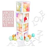 VINFUTUR Cajas Decoración Cumpleaños Bautizo Kit, 4pcs Cajas de Globos Transparente+52 Letras Suministros Materiales para Decoración Baby Shower Fiesta Boda Cumpleaños Niños