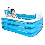 Piscinas hinchables Bañera Inflable Bañera De Hidromasaje Bañera para Adultos Curados Barril De Baño De Playa Bañera Doble Bañera Plegable PVC + Bomba De Pie (Color : Blue, Size : 160 * 120 * 60cm)