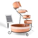 Blumfeldt Empoli Fuente en Cascada con energía Solar (5 Niveles de Agua, recipientes de Terracota, 200L/h, Bomba de 2 W, 4 LED, decoración Interior o Exterior, Soporte de Hierro)