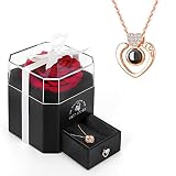 E-MANIS Rosa Eterna,La Bella y La Bestia Rosa con Collar I Love You Caja de Regalo,Rosa Real preservada para el día de San Valentín Día de la Madre Navidad Regalos románticos para Ella (Rojo)