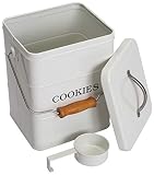 Caja de metal hermética para galletas con asa, color blanco
