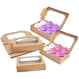 Belle Vous Cajas para Tartas de Papel Kraft Marrón con Ventana (Pack de 20) 20,3 x 13,5 x 5 cm - Cajas Cupcakes, Galletas, Magdalenas, Postres - Cajas Repostería Carton Desechables