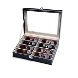 Caja de Gafas, Almacenamiento Gafas Sol, Organizador Caja Gafas, Caja Presentación Gafas, Caja de Exhibición de Almacenamiento de Gafas de Sol con Cerradura, con 8 Rejillas, para Tiendas, Puestos