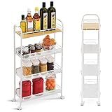 KINGRACK Carrito de Cocina con 4 Niveles, Estrecho con Ruedas, estantería para Cocina y baño, Ahorra Espacio, para Espacios reducidos, Cocina, Oficina, baño, fácil Montaje (Blanco)