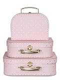 Jewelkeeper - Maletas Decorativas de cartón, Juego de 3 - Baúl para Juguetes para cumpleaños, Bodas, guarderías, decoración de Oficina, vitrinas y Fotos - Diseño de Lunares Dorados y Rosas