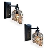 2 Pcs Lámpara de Pared de Cráneo Vintage Calavera Botella de Vino Pantalla de Cristal Retro Industrial Luz de pared Portalámparas E14 Iluminación de Pared para Loft Bar Pasillo Halloween, Negro