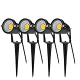 BLOOMWIN 4PCS Foco Proyector Exterior Foco COB LED con Estaca Lámpara Luz Blanco Cálido IP65 220V 5W Impermeable LED Bombilla Exteriores para Jardín Aire Libre Césped Patio Decoración