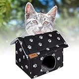Caseta para gatos al aire libre, resistente al invierno, cueva para gatos, para exteriores, resistente a la intemperie, plegable, caseta para perros, gatos (M, 40 x 38 x 35 cm)