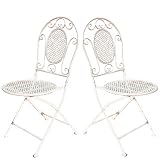 Sillas jardín Forja Plegable en Color Blanco. Silla Exterior Hierro Forjado. Incluye 2 Unidades. Elegantes para jardín, apilables y Muy Resistentes.