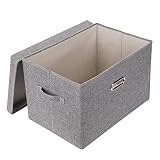 YYjop Caja de Almacenamiento con Tapa y Asa, Cesta de Almacenaje Plegable de Tela de Lino, Caja Organizadora de Juguetes, Ropa, Cosméticos y Libros, Almacenaje Dormitorio, Oficina (Gris, 38x27x26cm)