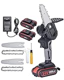 WEIWAN Mini Motosierra Inalámbrica 2000mAh, Motosierra Eléctrica Portátil, Tijeras De Podar Con Una Mano, 4 pulgadas Sierra Eléctrica Portátil, 6m/s, 700g, Con 2 Baterías, 2 Cadenas, 2 barras de guía