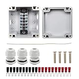 WJUAN Caja de Derivación Resistente Agua IP66, Cable Blanco de 3 Polos, Clavija con Regleta de Bornes de Tornillo y Terminal Y- Prensado en Frío, Caja de Proyecto Exterior PG9 para Cable Ø 4-8 mm