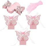 Cajas de Regalo Pequeñas, 50 Piezas Cajas de Regalo para Fiestas, Caja Mariposa Boda con Cinta, Cajas de Caramelos Dulces, para Fiesta, Cumpleaños, Boda, Banquete, Bautizos, Comunion, Graduación(Rosa)