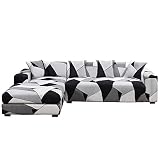 Funda para Sofá Chaise Longue, Funda Protectora de sofá en Forma de L de Tela elástica con Funda de Almohada de 4 Piezas (3 Plazas+3 Plazas)