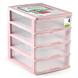 Acan Plastic Forte - Cajonera sobremesa de plástico, 4 cajones, Torre de almacenaje Multiusos, Escritorio, Armario, baño, Oficina (Rosa, 35 x 27 x 35,5 cm)