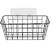 Mikihat Estantes Cesta para Ducha, Cestas de almacenamiento de metal Estante de Almacenamiento de Baño Adhesivo Organizador de Carrito de Ducha Montado en Pared Canasta de(Negro)
