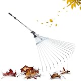 Rastrillo para césped de 15 dientes, ajustable, para jardín, césped, césped, césped, hojas, rastrillo de 160 cm de longitud de la barra, para nivelar el césped, de acero inoxidable, para jardín, patio