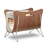 Relaxdays Revistero de Madera, Soporte Revistas, Cesta Periódicos, Diseño Moderno, Metal, 1 Ud, 30 x 37 x 25 cm, Marrón