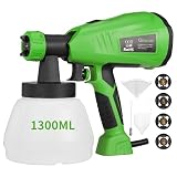 Pistola de Pintura, Ginour Pistola de Pulverización, Gran Capacidad 1300ML, Pintura Eléctrica 800ml/Min, 3 Modos de Pintar, 4 Boquillas de Cobre Puro, 4 Filtros Fumigación Fina para Mejores Resultados