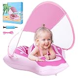 Auniq Flotador para Bebé con Sombrilla Ajustable Barco Anillo de NatacióN Inflable de la Piscina del Bebé Flotador de Natación Bebés Natación Anillo con Asiento y Bomba para Bebé 6-36 Meses (Rosa)