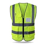 Hycoprot Chaleco de Seguridad Reflectante Malla Alta Visibilidad Ropa de Trabajo Gerente Ejecutivo Chaqueta de Chaleco Cremallera Brace Seguridad Teléfono móvil Titular de ID de Bolsillo M