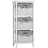 Casaria Estantería de Madera 3 Cestas de Mimbre 71x31x28cm Mueble Organizador Almacenaje Cocina Baño