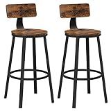 VASAGLE Juego de 2 Taburetes Altos, Silla de Bar con Respaldo, Silla de Cocina, Marco de Acero, Asiento de 73 cm de Alto, Fácil Montaje, Estilo Industrial, Marrón Rústico y Negro LBC026B01V1