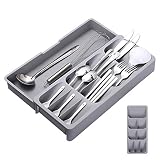 Organizador Cocina de cubiertos para cajones de plástico, tamaño ajustable, 16,5 a 29,5 cm x 40 x 5,5 cm, color gris