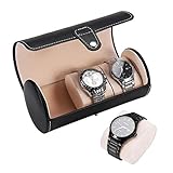 Salmue Caja de Relojes, 2 Colores 3 Rejillas Cilíndrico Hombre Mujer Cierre de Metal, Estuche de Almacenamiento para Relo, Caja para Almacenamiento Relojes Soporte(Negro)