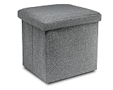Puff Taburete para almacenaje Plegable Carga máxima de 300 kg 38x38x38cm, Otomano Asiento (Pack 1 Unidad, Gris Tela)