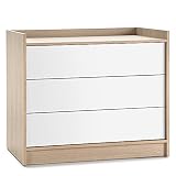 VS Venta-stock Cómoda de Noche Moscú 3 cajones, Color Roble/Blanco, 80 cm (Ancho) 40 cm (Profundo) 73 cm (Altura)