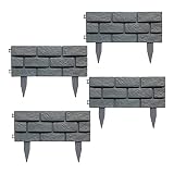 SIRUL Borde de jardín con Efecto ladrillo, 4 Piezas de Piedra Gris, Efecto ladrillo, Cerca de césped, Borde de Planta, Cama de Flores de plástico, Borde de césped, Borde de Paisaje