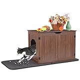 BingoPaw Arenero Gatos Cubierto con Alfombra, Casa para Gatos de Madera Mueble Aseo Gato Cueva de Gatos 75x53x53cm,L