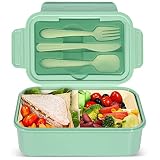 IJIAMY Fiambreras Comida Trabajo, Lunch Box, Bento Box, Caja de almuerzo con 3 Compartimentos, de Alimentos Ideal para Almuerzo y Bocadillos para Adultos (Verde)