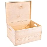 Creative DECO XXL Grande Caja Madera Decorativa | con Tapa y Asas | 40 x 30 x 24 cm (+/-1cm) | Almacenaje Documentos, Juguetes, Herramientas | Cofre para Decorar Regalo Decoupage | EN Bruto SIN LIJAR