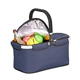 Relaxdays Cesta de la Compra Plegable con función de enfriamiento, Cesta térmica con asa, 25 L, Tapa con Cremallera, Cesta de refrigeración, Color Azul
