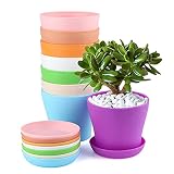 KINGLAKE 8 Pcs 4' Macetas de plástico Coloridas con Forma de Flor para Interior o Oficina, con paletas/bandejas, plástico, Multicolor