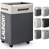 Weiao Cestos para la Colada con Ruedas 74L Plegable Bolsa de Lavado de Ropa Saco para La Ropa Sucia Cestos para la Colada Cesto Colada Ruedas Multifunción Cestos para la Colada (Blanco + Gris Oscuro)