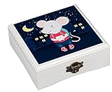 Caja para Guardar Dientes de Leche Ratoncito Pérez - Español - Niño y niña - Madera Blanca - 16x16cm - Diseño a Color Ratón Exclusivo