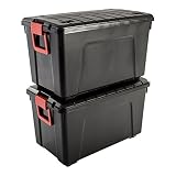Iris Ohyama, juego de 2 grande cajas de almacenamiento para bricolaje, 110 L, asa y ruedas, móvil, garaje, jardín - Store it All Box SIA-110 - Negro