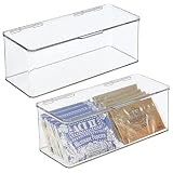 mDesign Juego de 2 cajas de plástico con tapa – Caja de almacenaje para estantes de cocina o despensa – Organizador de nevera apilable para aperitivos, pasta, fruta, etc. – transparente