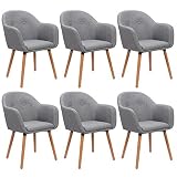 WOLTU 6X Sillas de Comedor Nordicas Estilo Vintage Juego de 6, Sillas de Cocina Sillas Tapizada con Reposabrazos en Lino, Estructura de Madera Sillas de Escritorio Gris Claro BH94hgr-6