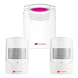 Kit de Seguridad Alarma, TOUCHXEL Sistema de Alarma Antirrobo Inalmbrico Hogar 1 Receptor y 2 Detectores de Sensor de Movimiento PIR Resistentes Intemperie para Patio / Granero / Garaje