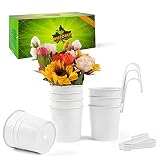 Maceta de Metal Colgante Gancho Desmontable RUIOMII Maceta Colgante de Hierro con Agujero de Drenaje 8 Piezas para Plantas de Valla Decoración de Jardín Adornos para El Hogar Blanco