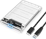 POSUGEAR Carcasa Disco Duro 2.5' USB 3.0, Caja Disco Duro Externo de HDD SSD SATA I/II/III de 7mm 9.5mm de Altura, Sopporta UASP, No Requiere Herramientas, con Cable USB3.0 [Transparente]