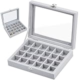 Winfred Joyero Grande de 24 Rejillas para Pulseras Anillos Relojes Aretes Brazalete Pendiente, Organizador de Joyería, Caja de Almacenamiento de Joyas, Tapa Transparente Gris
