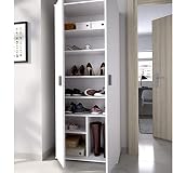 HABITMOBEL Armario Auxiliar Blanco Multiusos 2 Puertas estantes Superiores Regulables, Alto 190cm. Ancho 61cm. Fondo 35cm.