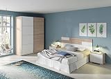 Miroytengo Pack Muebles habitación Matrimonio Onix Color Blanco y Roble Camas 150 cm (Cabecero+Mesitas+Armario)