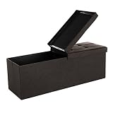 SONGMICS Baúl Puff Taburete para Almacenaje Plegable, Carga Máxima de 300kg, Textil Lino, 110 x 38 x 38 cm, Marrón Oscuro LSF77Q