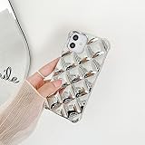 para iPhone 12 Pro MAX Funda con diseño de Reflejo de Espejo de celosía de rombo galvanizado, patrón de Forma de celosía Cuadrada Diseño 3D Esquina a Prueba de Golpes Cubierta de Silicona Suave